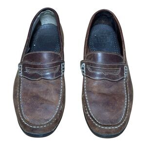 FootJoy Brown Leather Penny Loafers Men’s Size 13M Red Heel Casual Shoes Dadcore